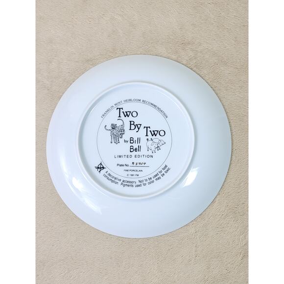 Noah's Ark Bible Story Plate Two By Two by Bill Bell 8" 1991 Porcelain Gold Trim - Picture 10 of 12